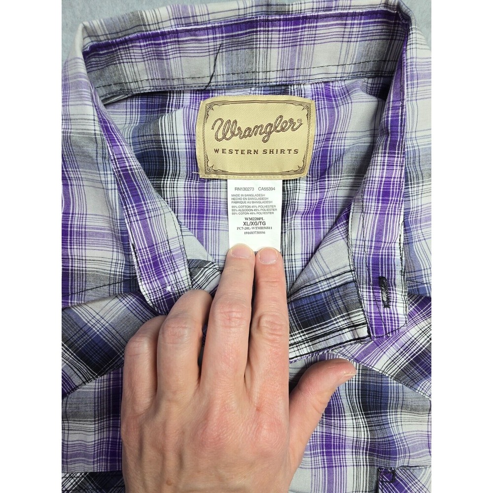 Wrangler Pearl Snap Mens Shirt Extra Large Western Rodeo Cowboy Purple Plaid - Picture 3 of 4